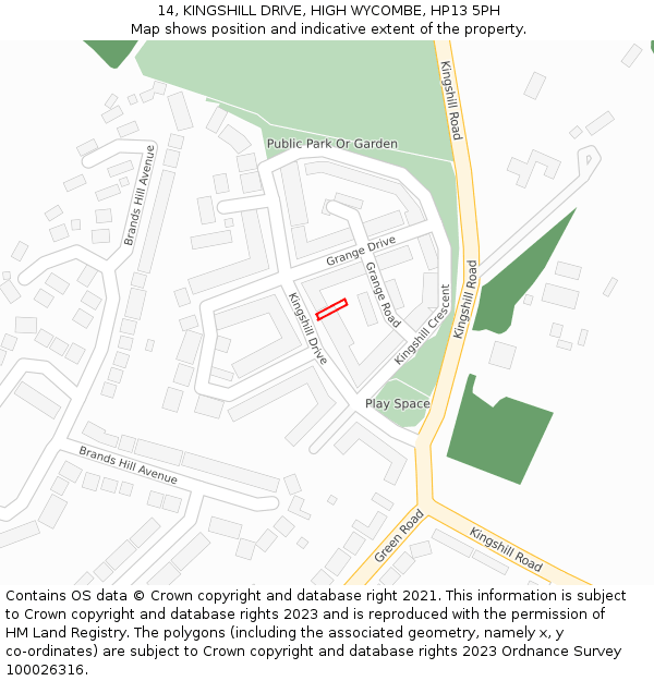 14, KINGSHILL DRIVE, HIGH WYCOMBE, HP13 5PH: Location map and indicative extent of plot