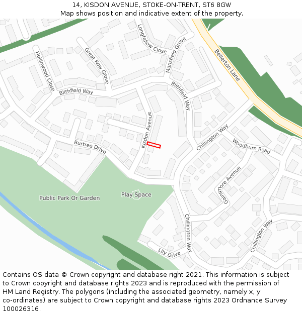 14, KISDON AVENUE, STOKE-ON-TRENT, ST6 8GW: Location map and indicative extent of plot
