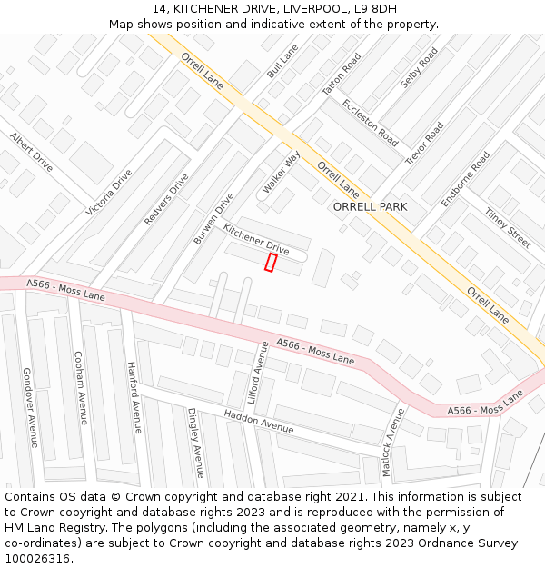 14, KITCHENER DRIVE, LIVERPOOL, L9 8DH: Location map and indicative extent of plot