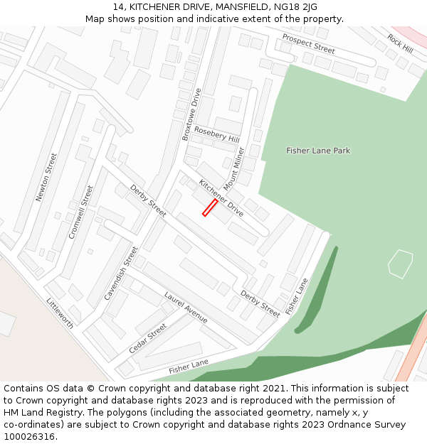 14, KITCHENER DRIVE, MANSFIELD, NG18 2JG: Location map and indicative extent of plot