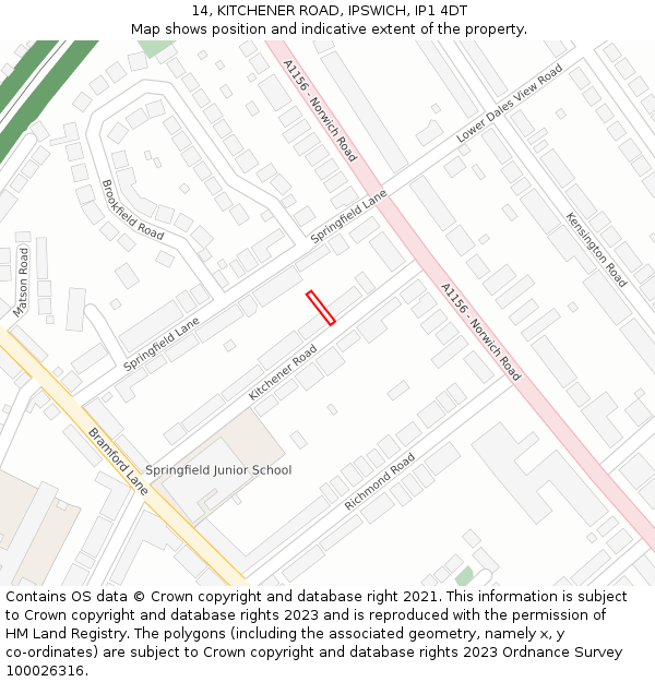 14, KITCHENER ROAD, IPSWICH, IP1 4DT: Location map and indicative extent of plot