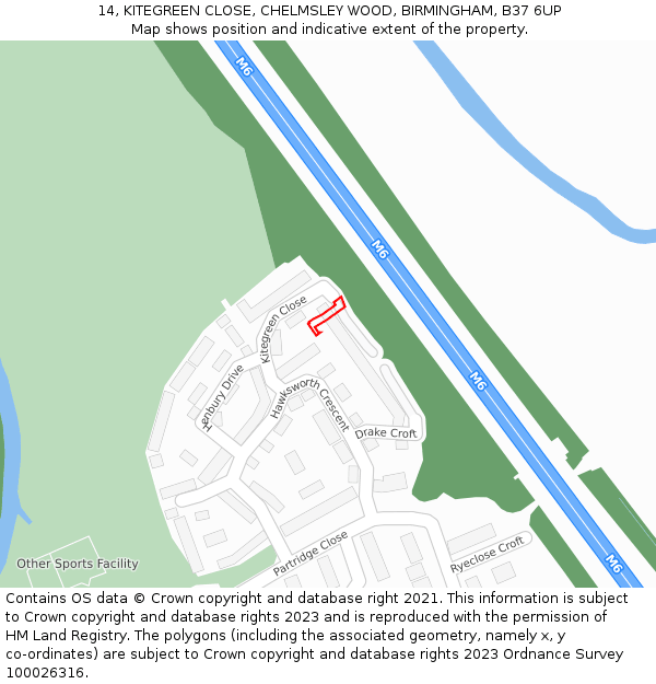 14, KITEGREEN CLOSE, CHELMSLEY WOOD, BIRMINGHAM, B37 6UP: Location map and indicative extent of plot