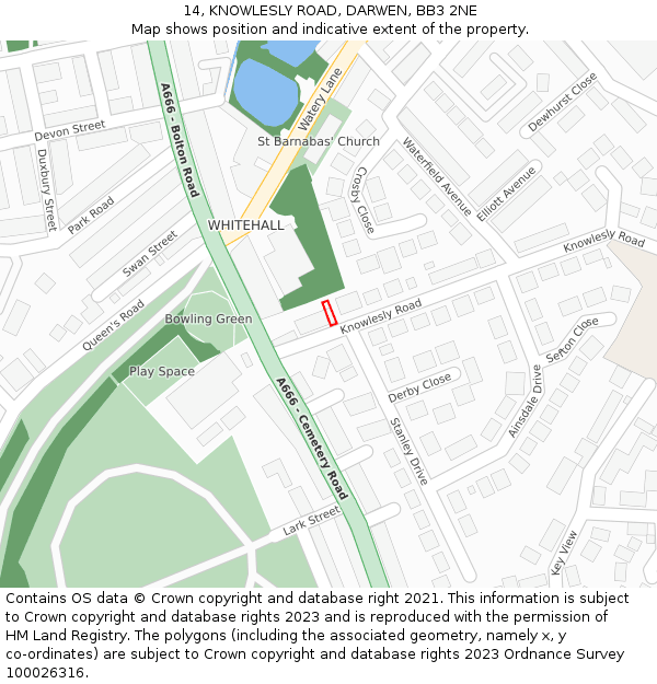 14, KNOWLESLY ROAD, DARWEN, BB3 2NE: Location map and indicative extent of plot