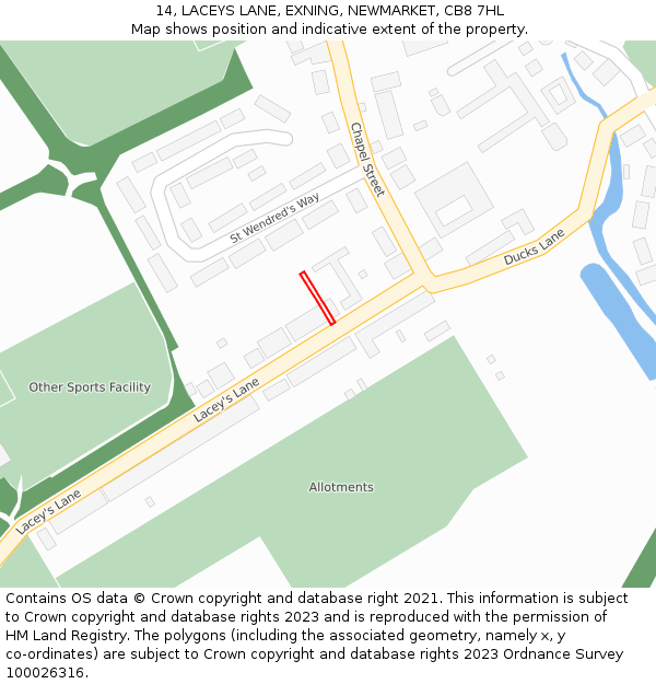 14, LACEYS LANE, EXNING, NEWMARKET, CB8 7HL: Location map and indicative extent of plot