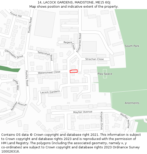 14, LACOCK GARDENS, MAIDSTONE, ME15 6GJ: Location map and indicative extent of plot