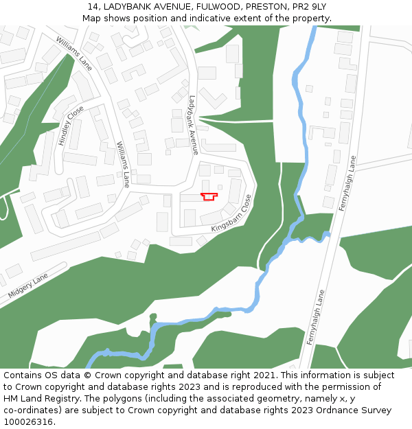 14, LADYBANK AVENUE, FULWOOD, PRESTON, PR2 9LY: Location map and indicative extent of plot