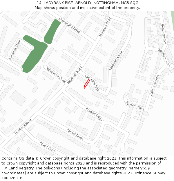 14, LADYBANK RISE, ARNOLD, NOTTINGHAM, NG5 8QG: Location map and indicative extent of plot