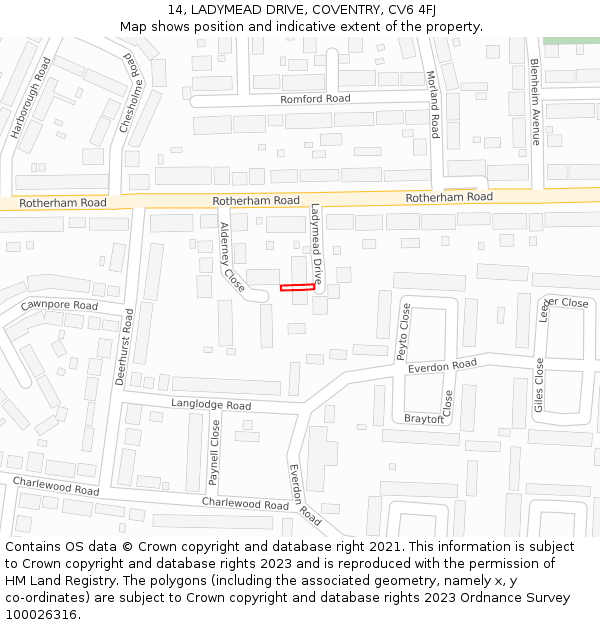 14, LADYMEAD DRIVE, COVENTRY, CV6 4FJ: Location map and indicative extent of plot