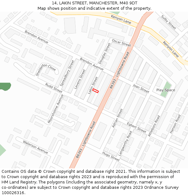 14, LAKIN STREET, MANCHESTER, M40 9DT: Location map and indicative extent of plot