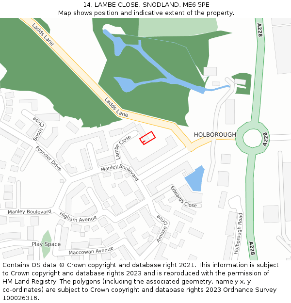 14, LAMBE CLOSE, SNODLAND, ME6 5PE: Location map and indicative extent of plot