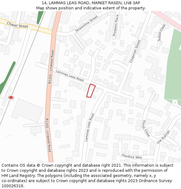 14, LAMMAS LEAS ROAD, MARKET RASEN, LN8 3AP: Location map and indicative extent of plot