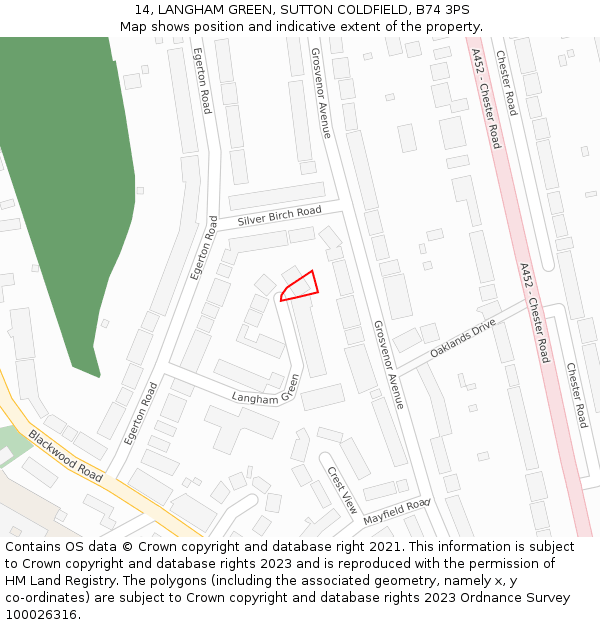 14, LANGHAM GREEN, SUTTON COLDFIELD, B74 3PS: Location map and indicative extent of plot