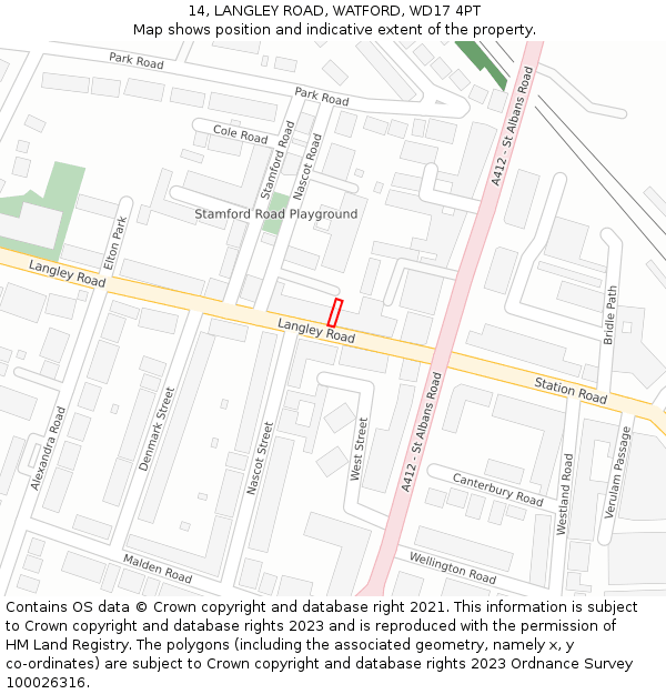 14, LANGLEY ROAD, WATFORD, WD17 4PT: Location map and indicative extent of plot