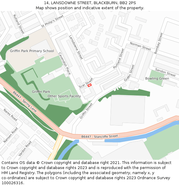 14, LANSDOWNE STREET, BLACKBURN, BB2 2PS: Location map and indicative extent of plot