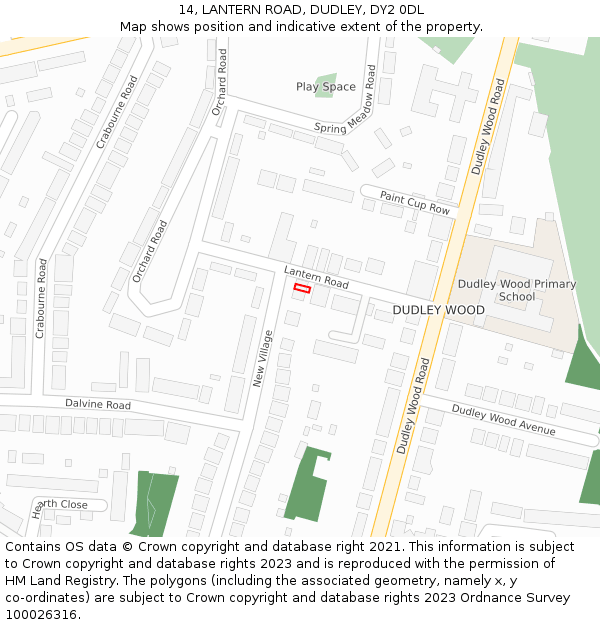 14, LANTERN ROAD, DUDLEY, DY2 0DL: Location map and indicative extent of plot