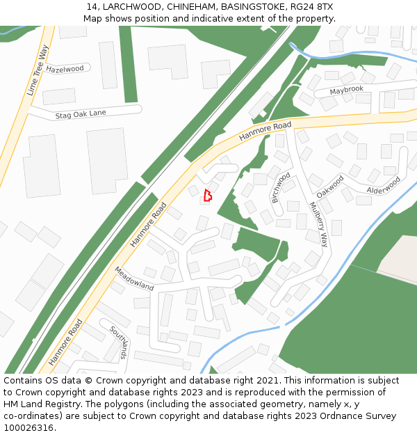 14, LARCHWOOD, CHINEHAM, BASINGSTOKE, RG24 8TX: Location map and indicative extent of plot