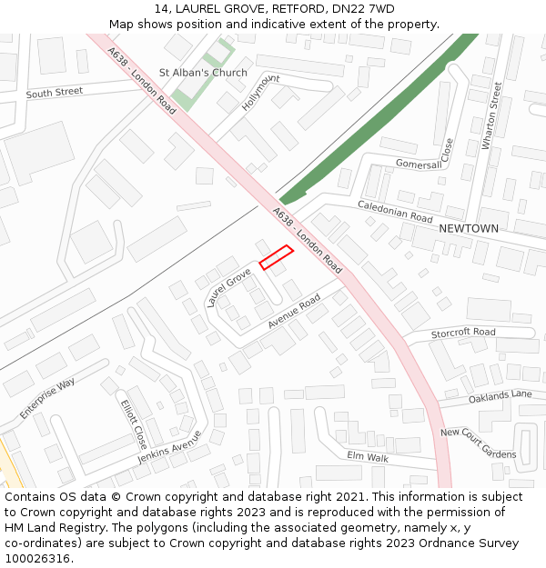 14, LAUREL GROVE, RETFORD, DN22 7WD: Location map and indicative extent of plot