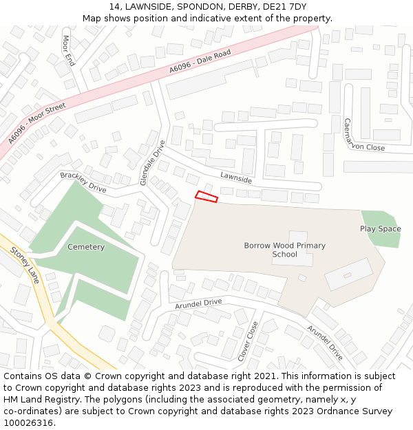 14, LAWNSIDE, SPONDON, DERBY, DE21 7DY: Location map and indicative extent of plot