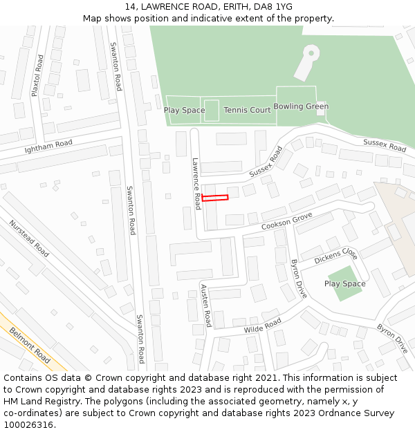 14, LAWRENCE ROAD, ERITH, DA8 1YG: Location map and indicative extent of plot