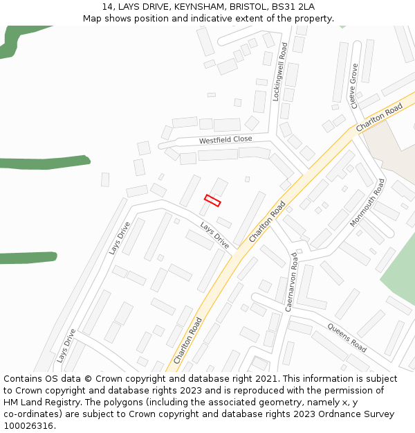 14, LAYS DRIVE, KEYNSHAM, BRISTOL, BS31 2LA: Location map and indicative extent of plot