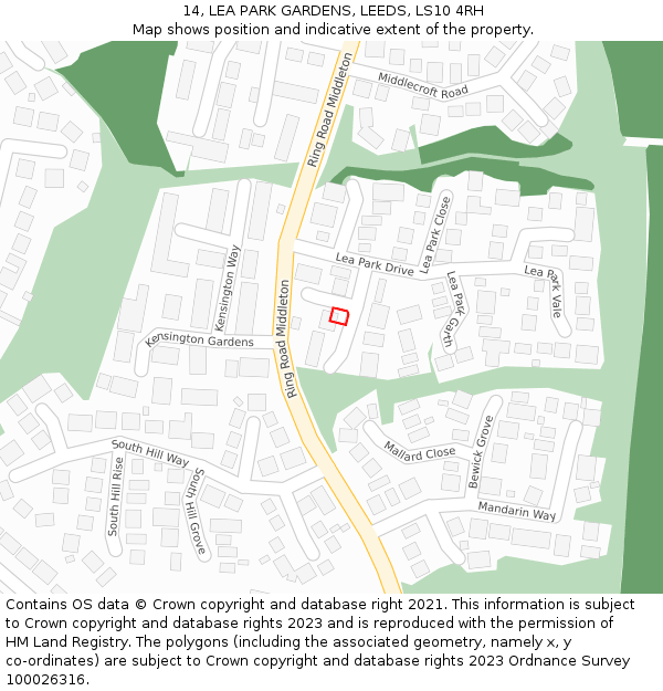 14, LEA PARK GARDENS, LEEDS, LS10 4RH: Location map and indicative extent of plot