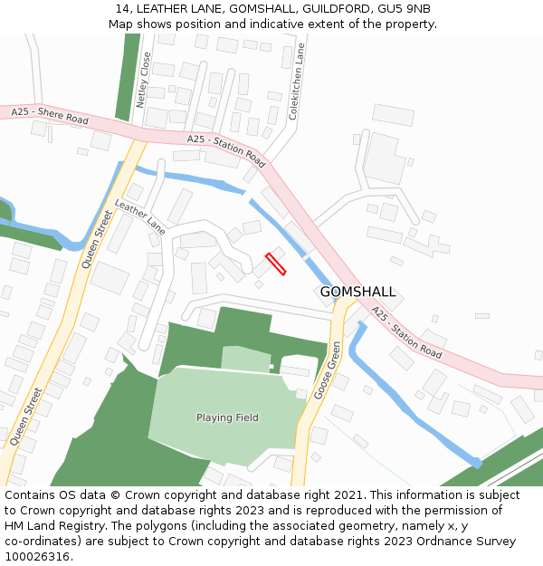 14, LEATHER LANE, GOMSHALL, GUILDFORD, GU5 9NB: Location map and indicative extent of plot