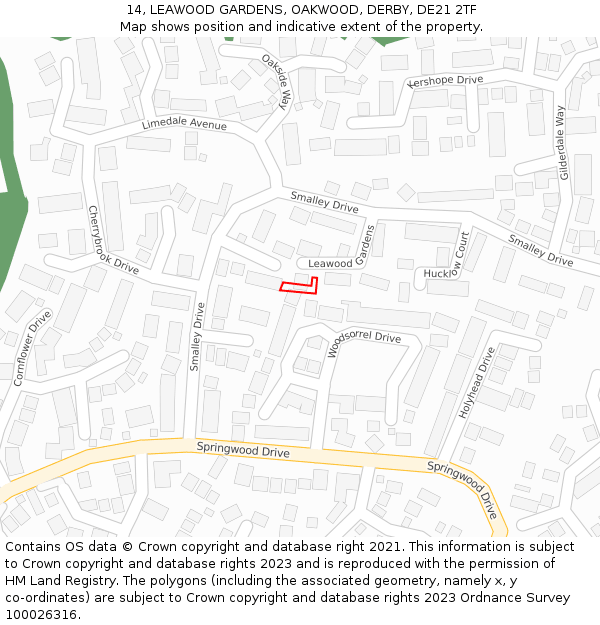 14, LEAWOOD GARDENS, OAKWOOD, DERBY, DE21 2TF: Location map and indicative extent of plot