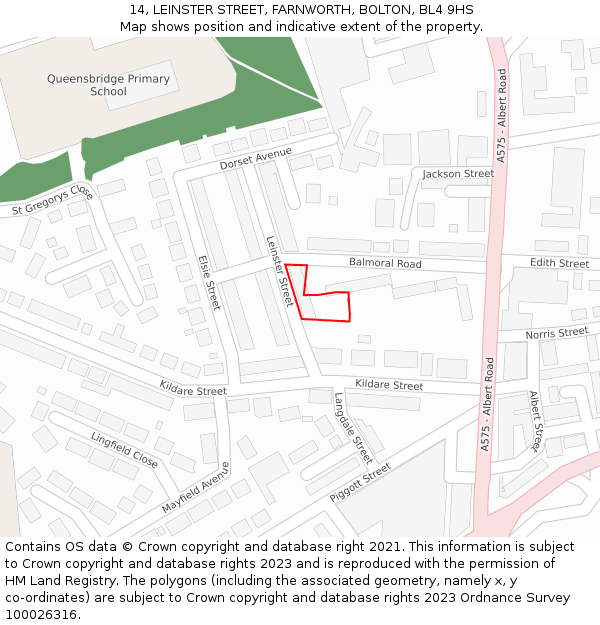14, LEINSTER STREET, FARNWORTH, BOLTON, BL4 9HS: Location map and indicative extent of plot
