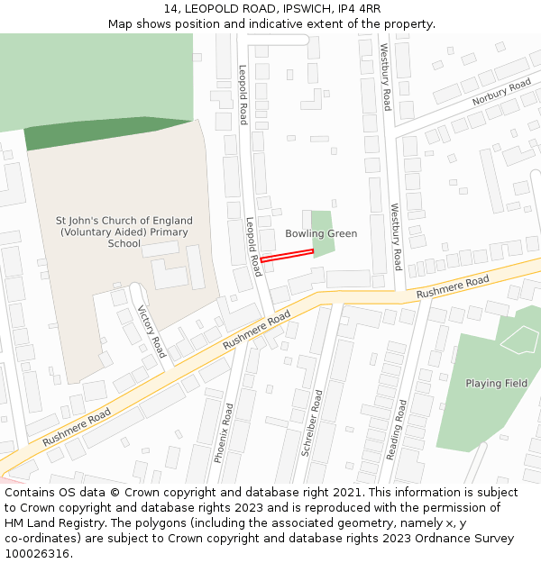 14, LEOPOLD ROAD, IPSWICH, IP4 4RR: Location map and indicative extent of plot