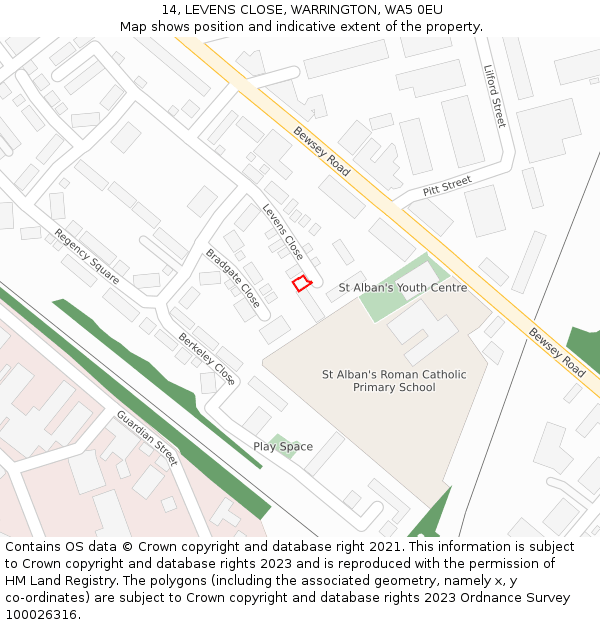 14, LEVENS CLOSE, WARRINGTON, WA5 0EU: Location map and indicative extent of plot