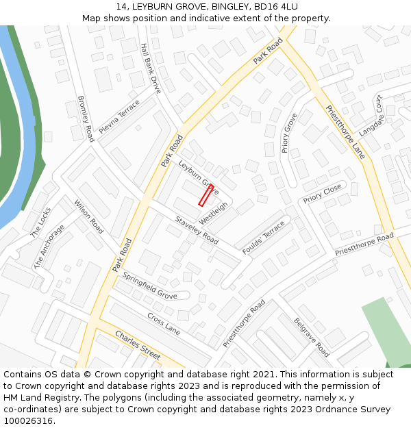 14, LEYBURN GROVE, BINGLEY, BD16 4LU: Location map and indicative extent of plot