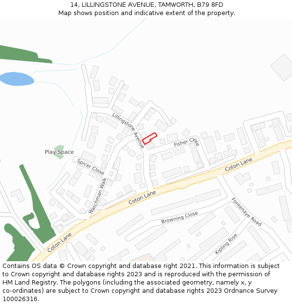 14, LILLINGSTONE AVENUE, TAMWORTH, B79 8FD: Location map and indicative extent of plot