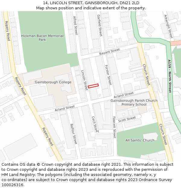 14, LINCOLN STREET, GAINSBOROUGH, DN21 2LD: Location map and indicative extent of plot