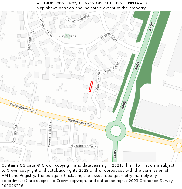 14, LINDISFARNE WAY, THRAPSTON, KETTERING, NN14 4UG: Location map and indicative extent of plot