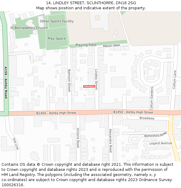 14, LINDLEY STREET, SCUNTHORPE, DN16 2SG: Location map and indicative extent of plot