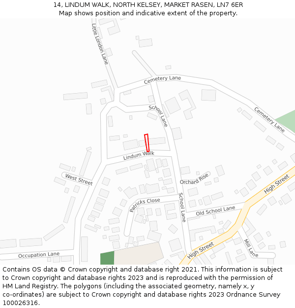 14, LINDUM WALK, NORTH KELSEY, MARKET RASEN, LN7 6ER: Location map and indicative extent of plot