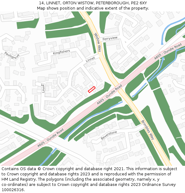 14, LINNET, ORTON WISTOW, PETERBOROUGH, PE2 6XY: Location map and indicative extent of plot