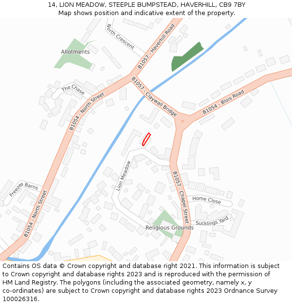 14, LION MEADOW, STEEPLE BUMPSTEAD, HAVERHILL, CB9 7BY: Location map and indicative extent of plot