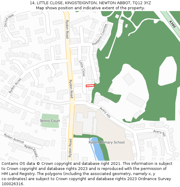14, LITTLE CLOSE, KINGSTEIGNTON, NEWTON ABBOT, TQ12 3YZ: Location map and indicative extent of plot
