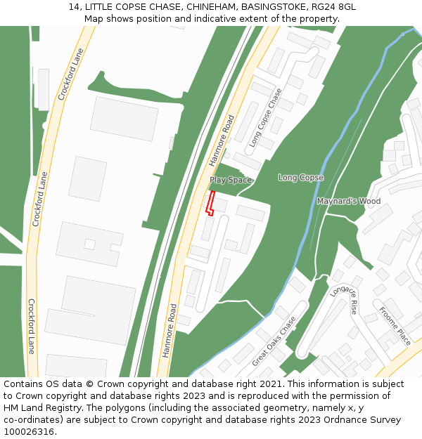 14, LITTLE COPSE CHASE, CHINEHAM, BASINGSTOKE, RG24 8GL: Location map and indicative extent of plot