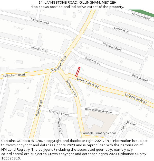 14, LIVINGSTONE ROAD, GILLINGHAM, ME7 2EH: Location map and indicative extent of plot