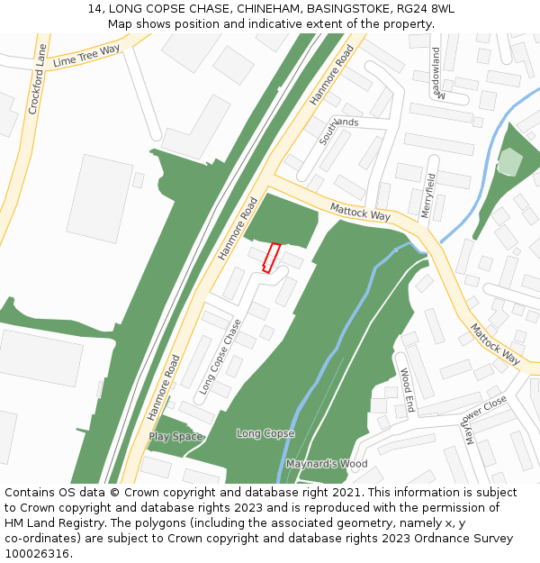 14, LONG COPSE CHASE, CHINEHAM, BASINGSTOKE, RG24 8WL: Location map and indicative extent of plot