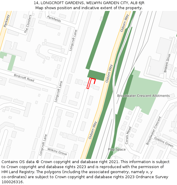 14, LONGCROFT GARDENS, WELWYN GARDEN CITY, AL8 6JR: Location map and indicative extent of plot