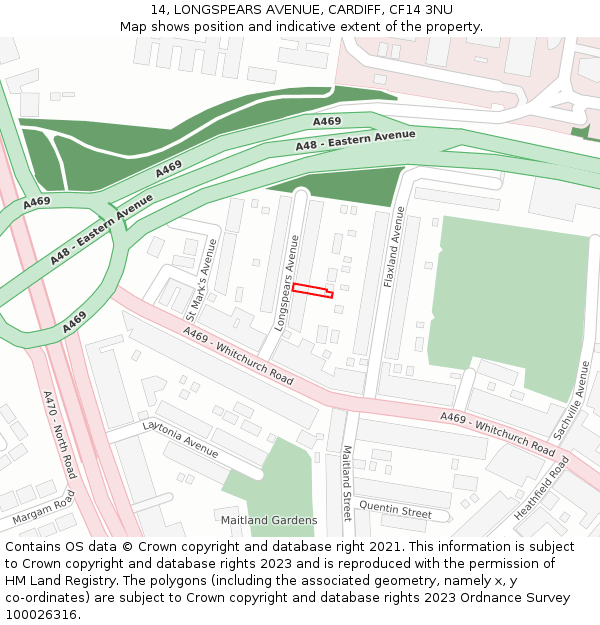 14, LONGSPEARS AVENUE, CARDIFF, CF14 3NU: Location map and indicative extent of plot