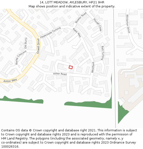 14, LOTT MEADOW, AYLESBURY, HP21 9HR: Location map and indicative extent of plot