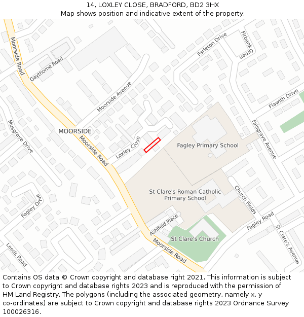 14, LOXLEY CLOSE, BRADFORD, BD2 3HX: Location map and indicative extent of plot