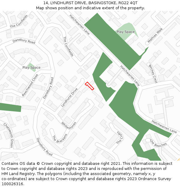 14, LYNDHURST DRIVE, BASINGSTOKE, RG22 4QT: Location map and indicative extent of plot