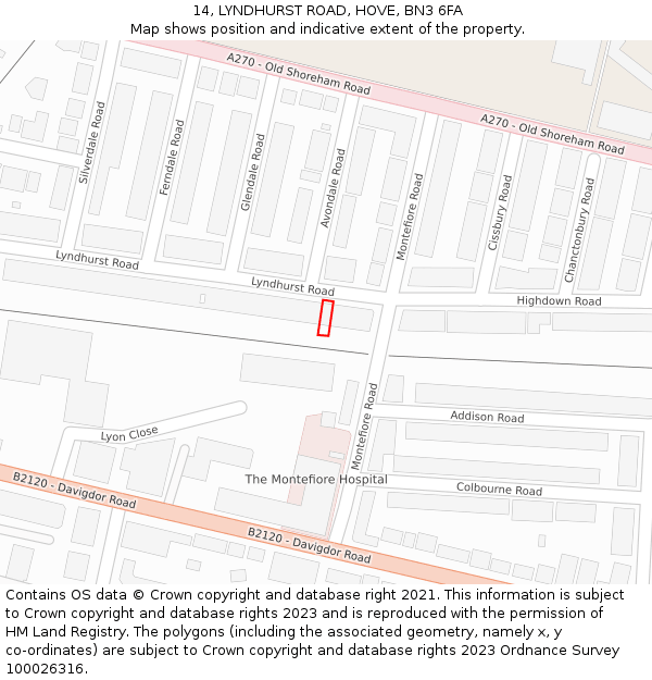 14, LYNDHURST ROAD, HOVE, BN3 6FA: Location map and indicative extent of plot