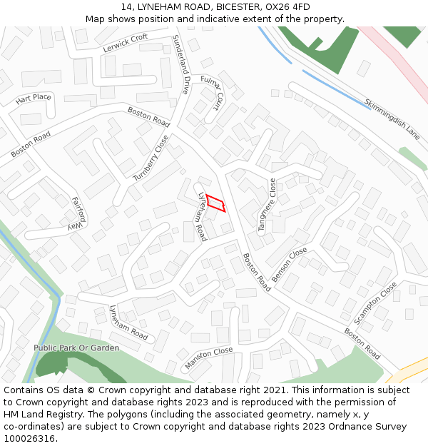 14, LYNEHAM ROAD, BICESTER, OX26 4FD: Location map and indicative extent of plot