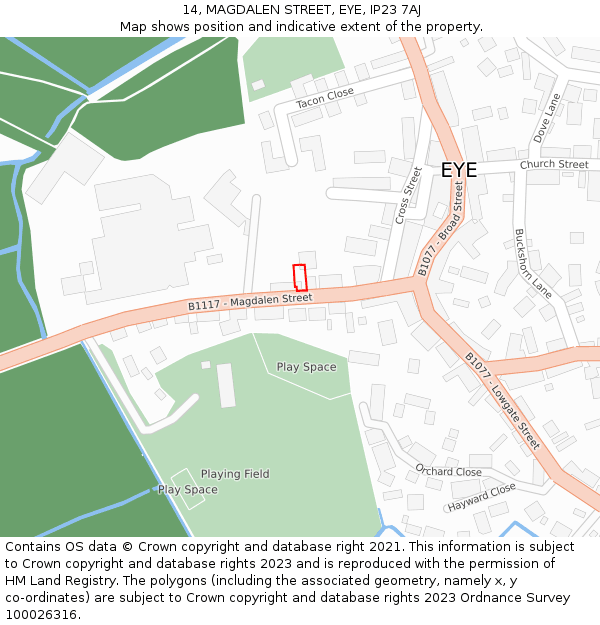 14, MAGDALEN STREET, EYE, IP23 7AJ: Location map and indicative extent of plot